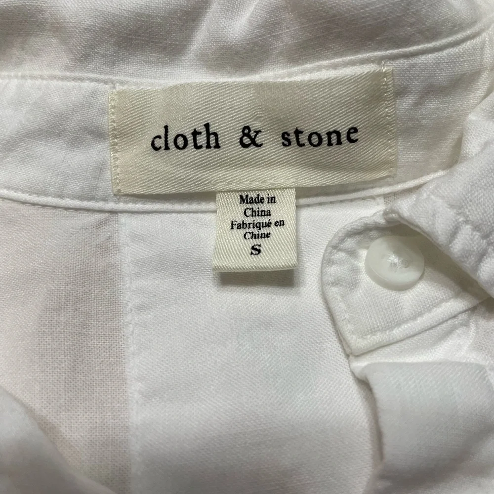 Cloth & Stone Crisp White Rolled Short Sleeve Point Collar Button Down Top Small - Picture 10 of 10